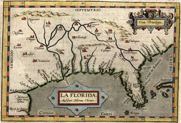 Kort over Florida, ca. 1584 (håndfarvet gravering)
